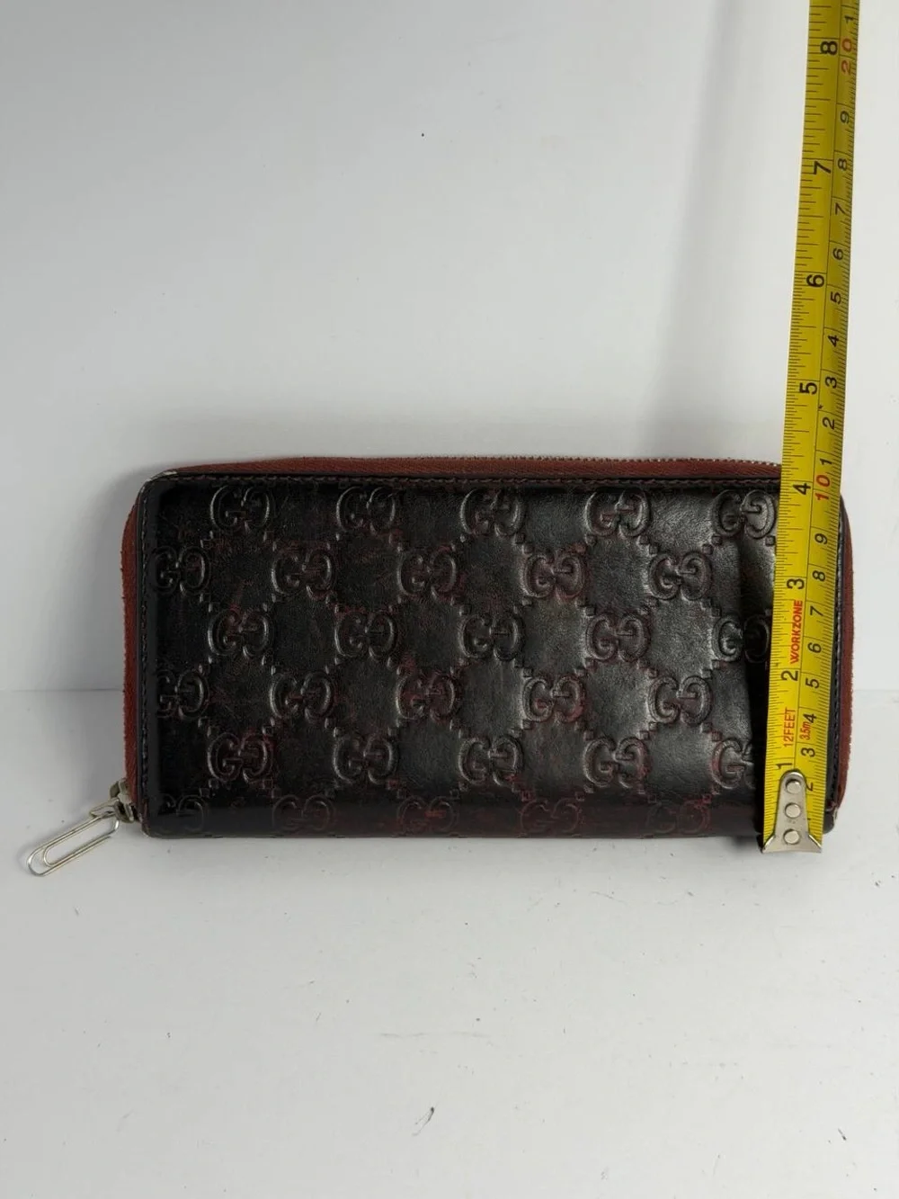 Gucci GG Guccissima Dark Oxblood Leather Zip Around Wallet Distressed Rare - Picture 3 of 14
